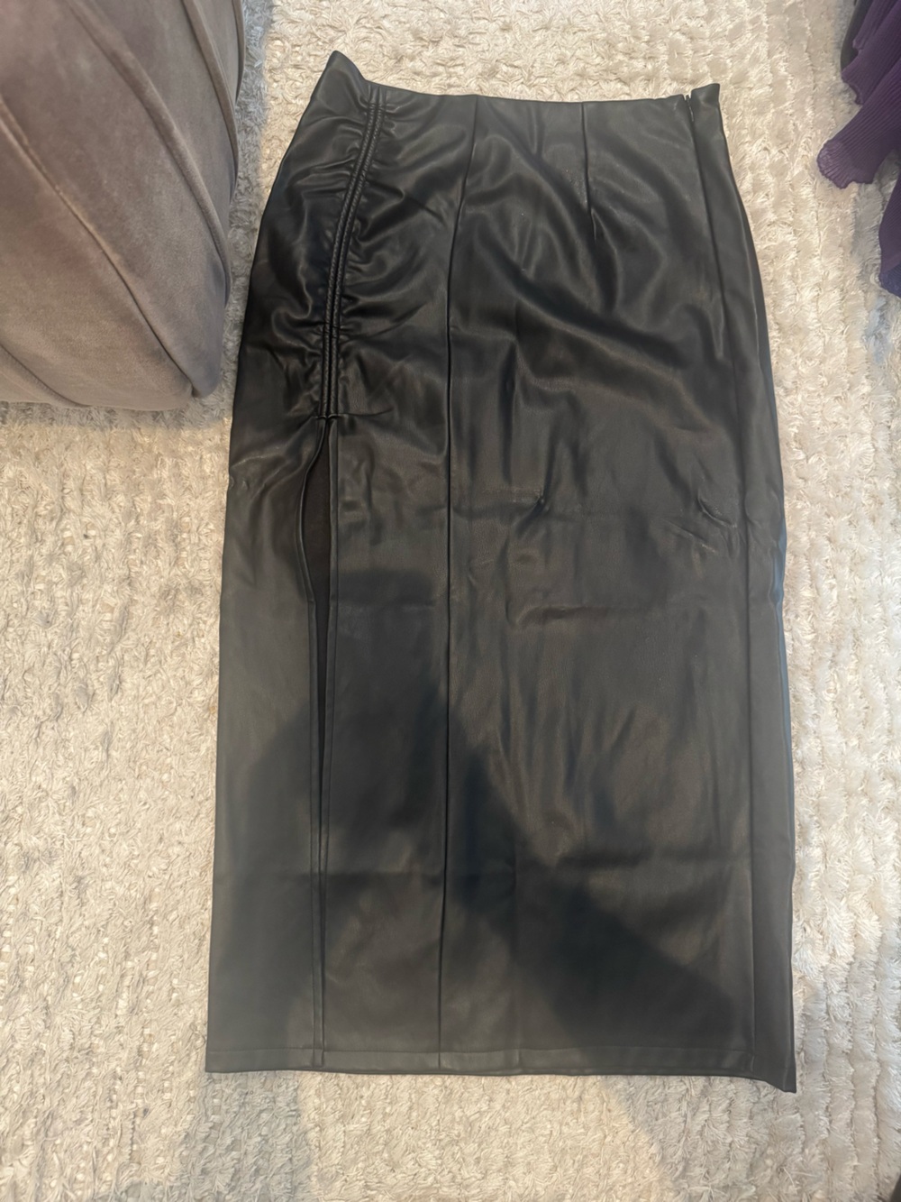 Topshop Black Faux Leather Midi Skirt